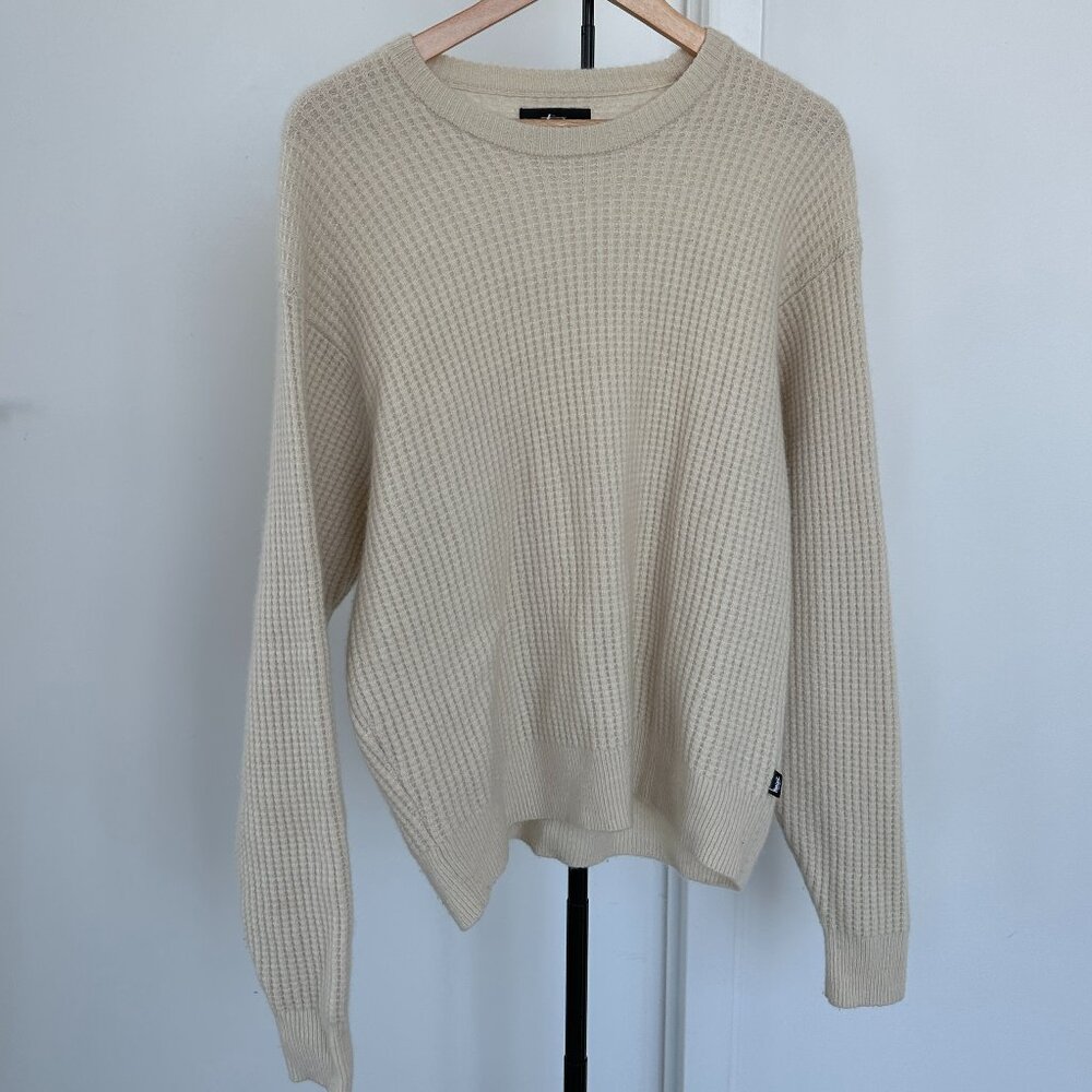 Stussy Waffle knit cashmere crewneck sweater - natural, LARGE